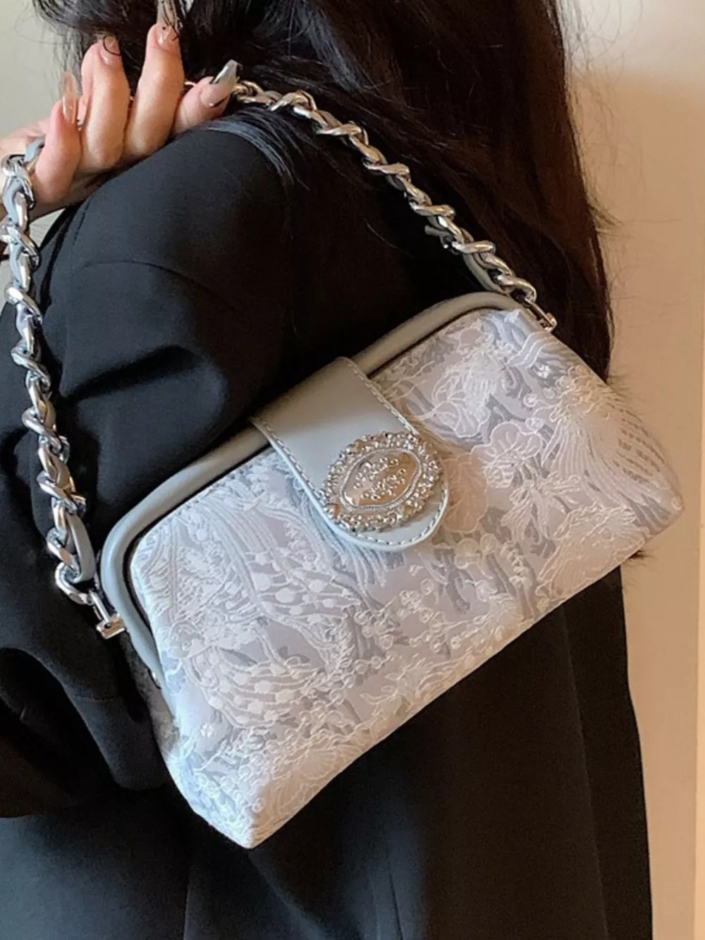 Embroidered Chain Crossbody Bag, image 7
