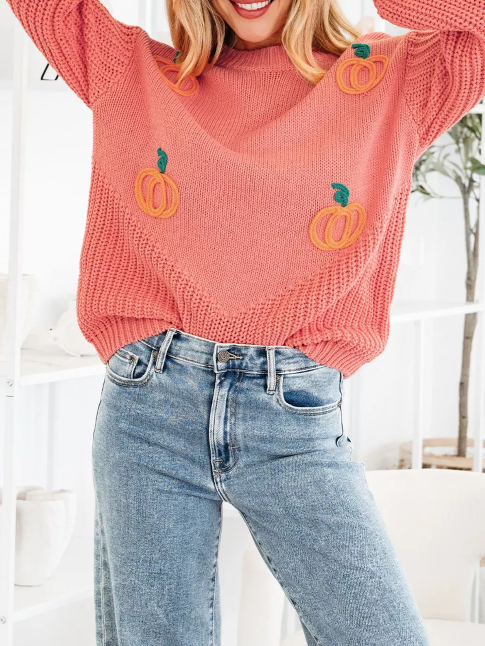 Pumpkin Embroidered Thanksgiving Holiday Sweater, image 2