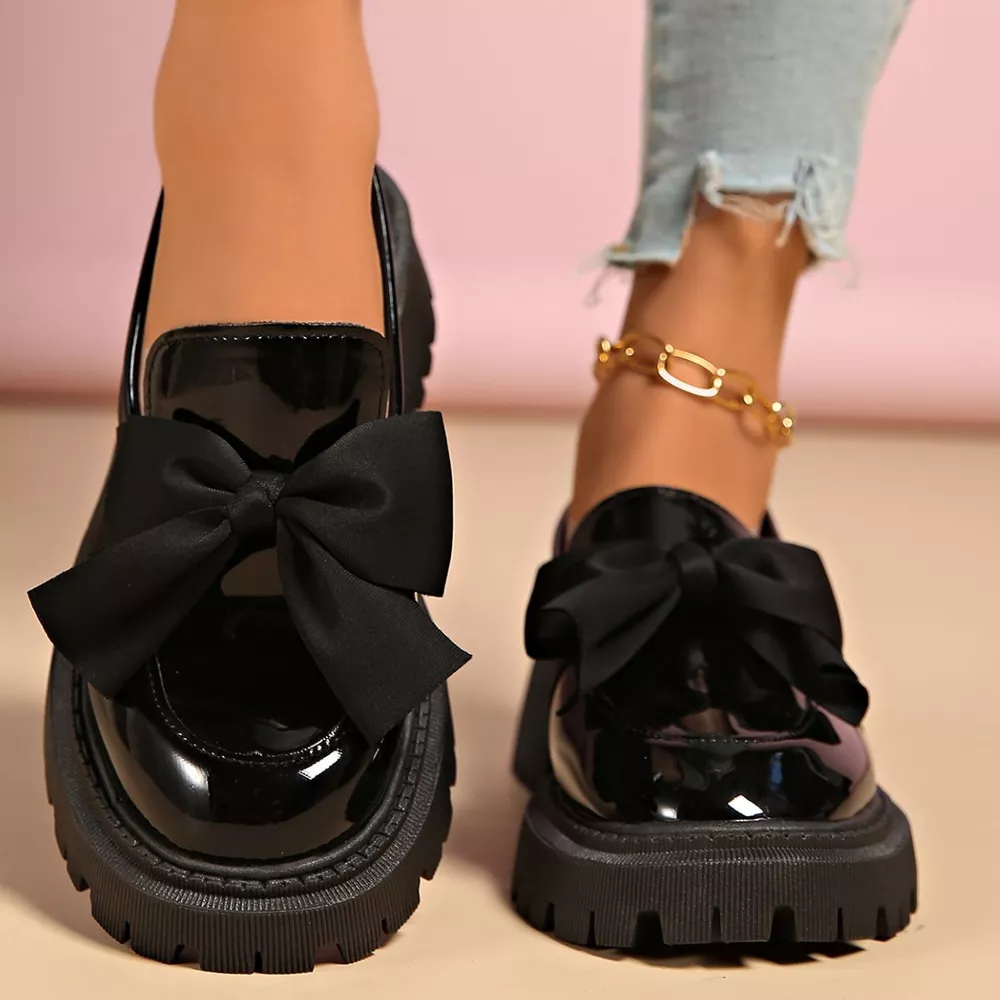 Bow Decor Round Toe Loafers, image 3