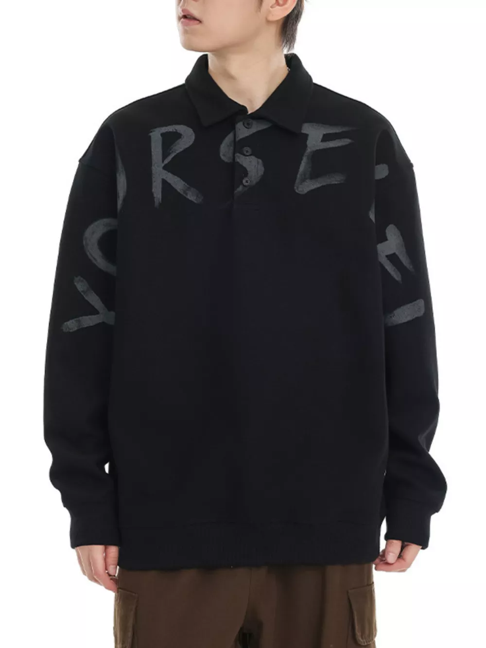 Men's Plus Size Letter Print Polo Collar Sweatshirt, image 2