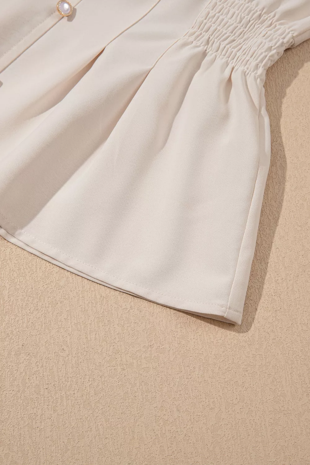 V Neck Long Sleeve Smocked Waist Elegant Blouse, image 6