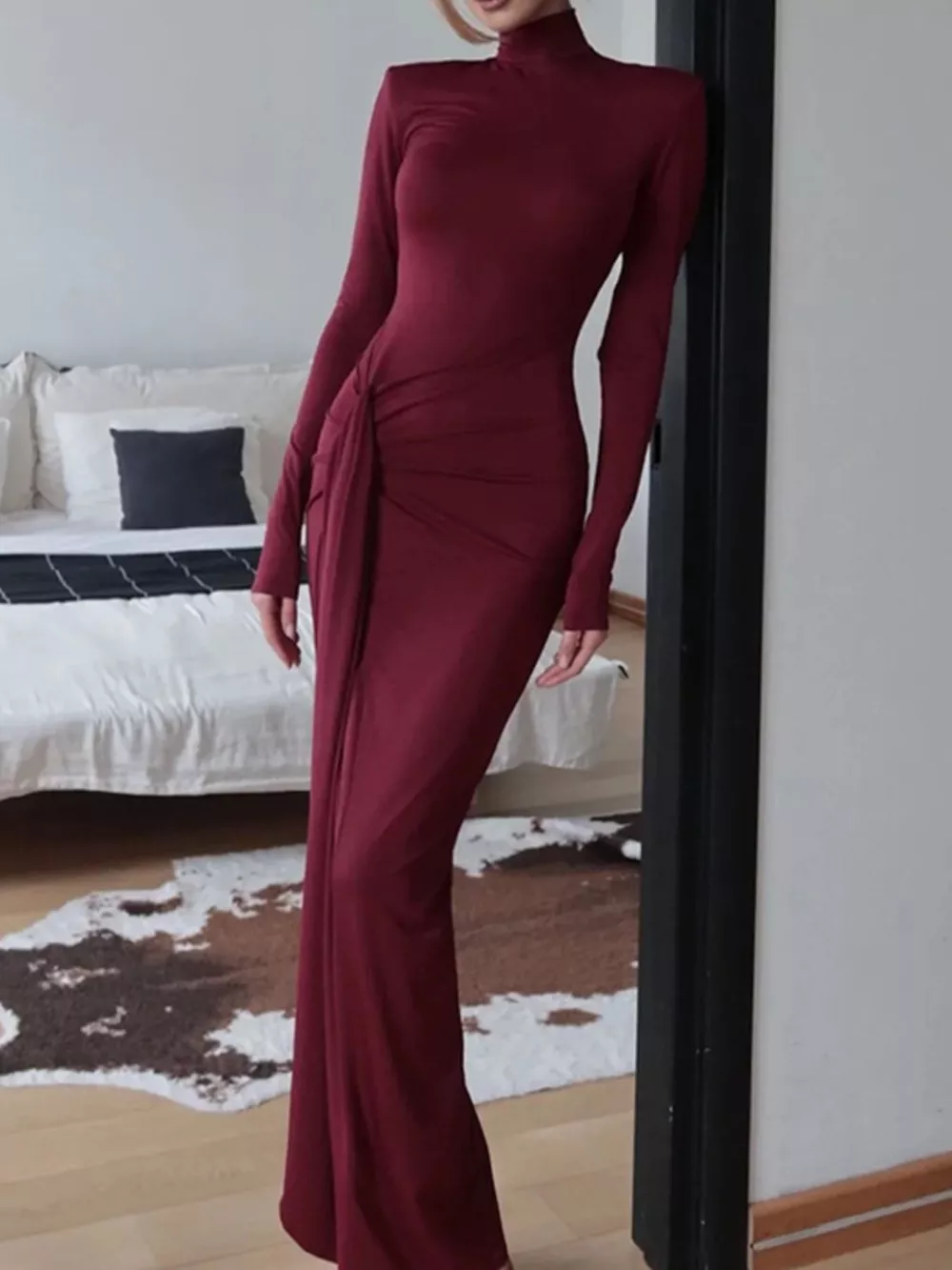 Turtleneck Long Sleeve Slit Maxi Dress, image 4