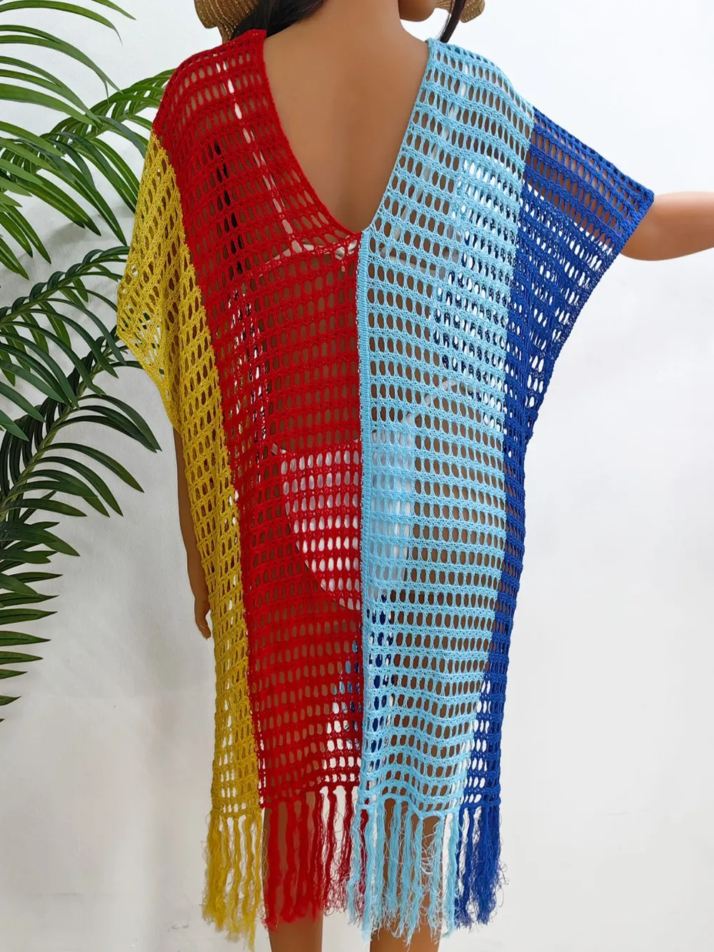 Fringe Color Block Scoop Neck Cover Up, image 16