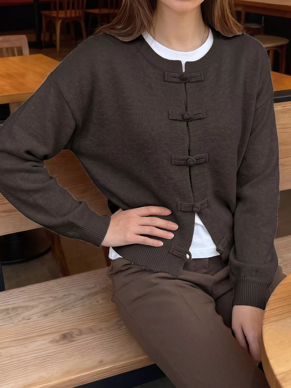 Chinese-Style Button Knit Cardigan, image 5