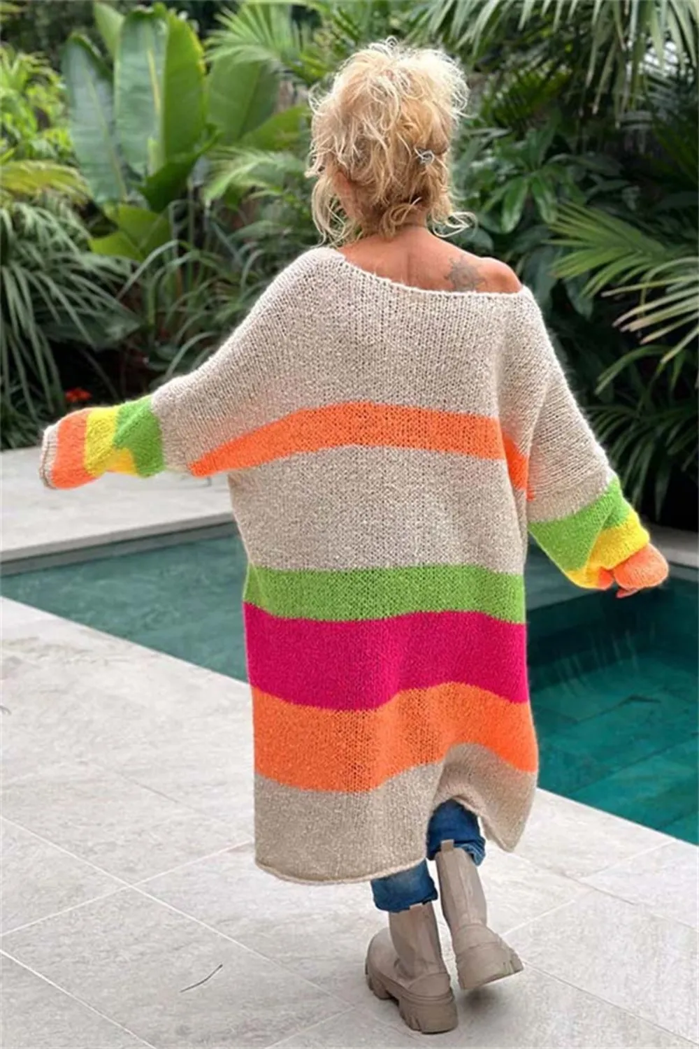 Color Block V-Neck Long Sleeve Sweater Dress, image 5