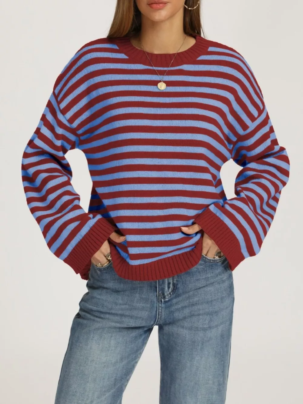 Striped Dropped Shoulder Sweater, image 5