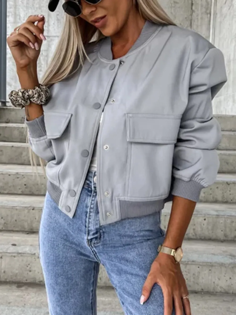 Baseball Collar Dropped Shoulder Jacket, image 2
