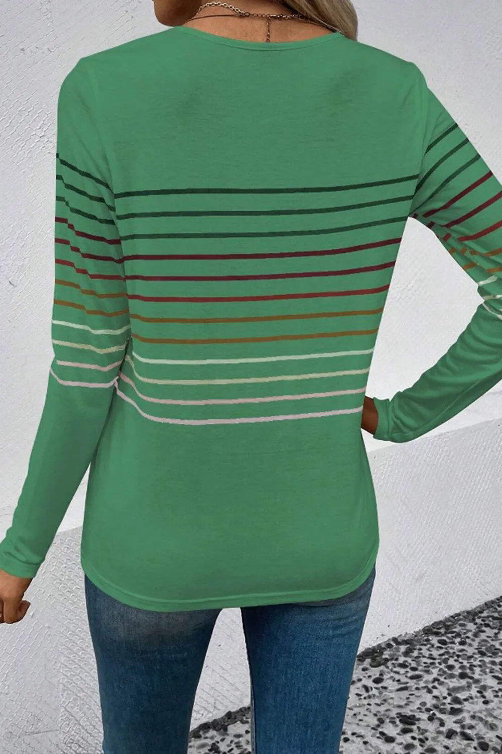 Striped Round Neck Long Sleeve T-Shirt, image 10
