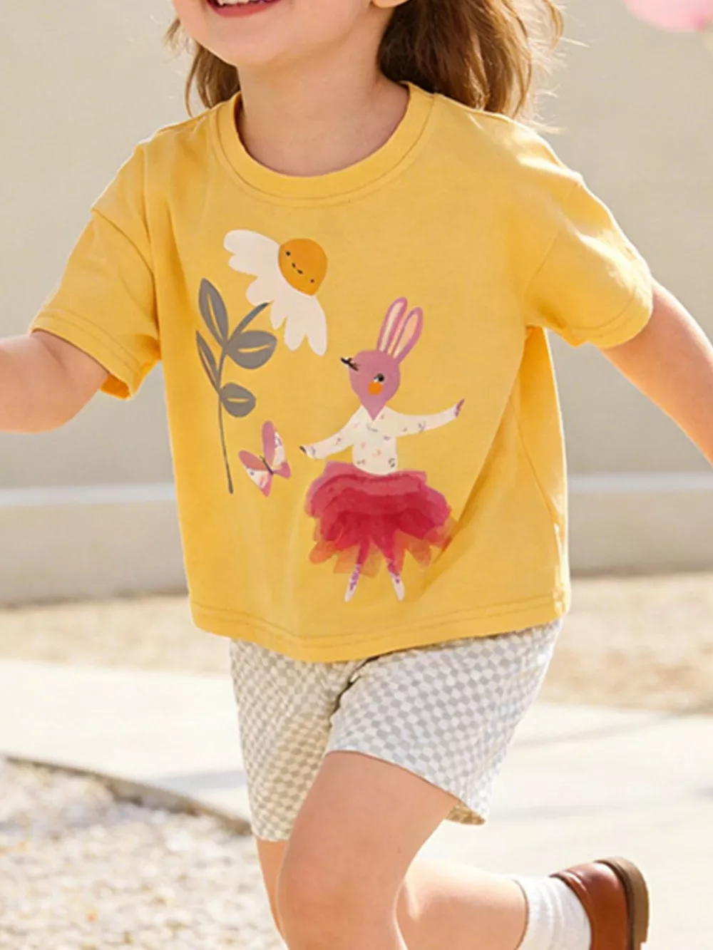 Children's Bunny Graphic Tee & Checkered Shorts Set, image 2