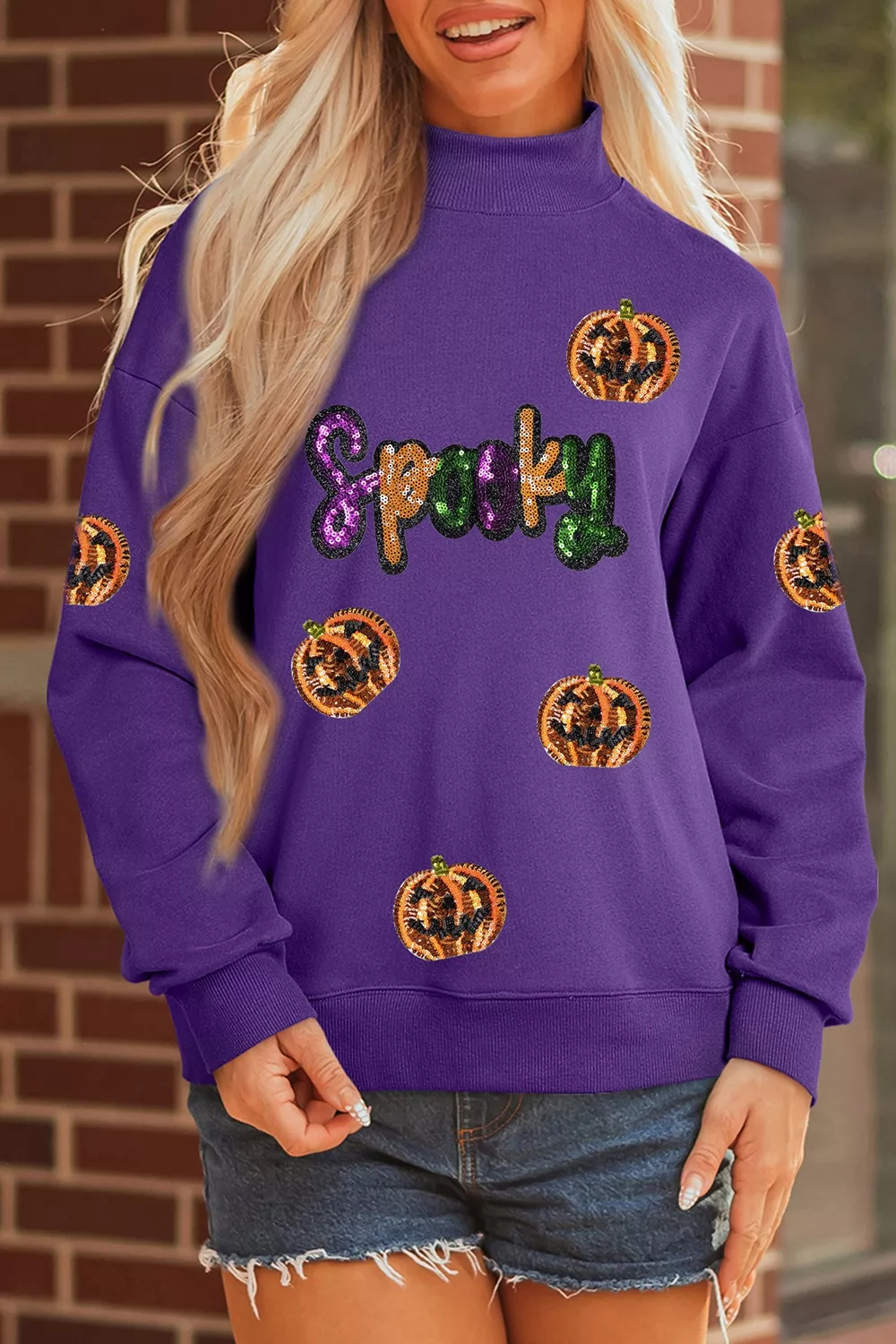 Sequin Pumpkin Spooky Halloween Sweatshirt, image 6