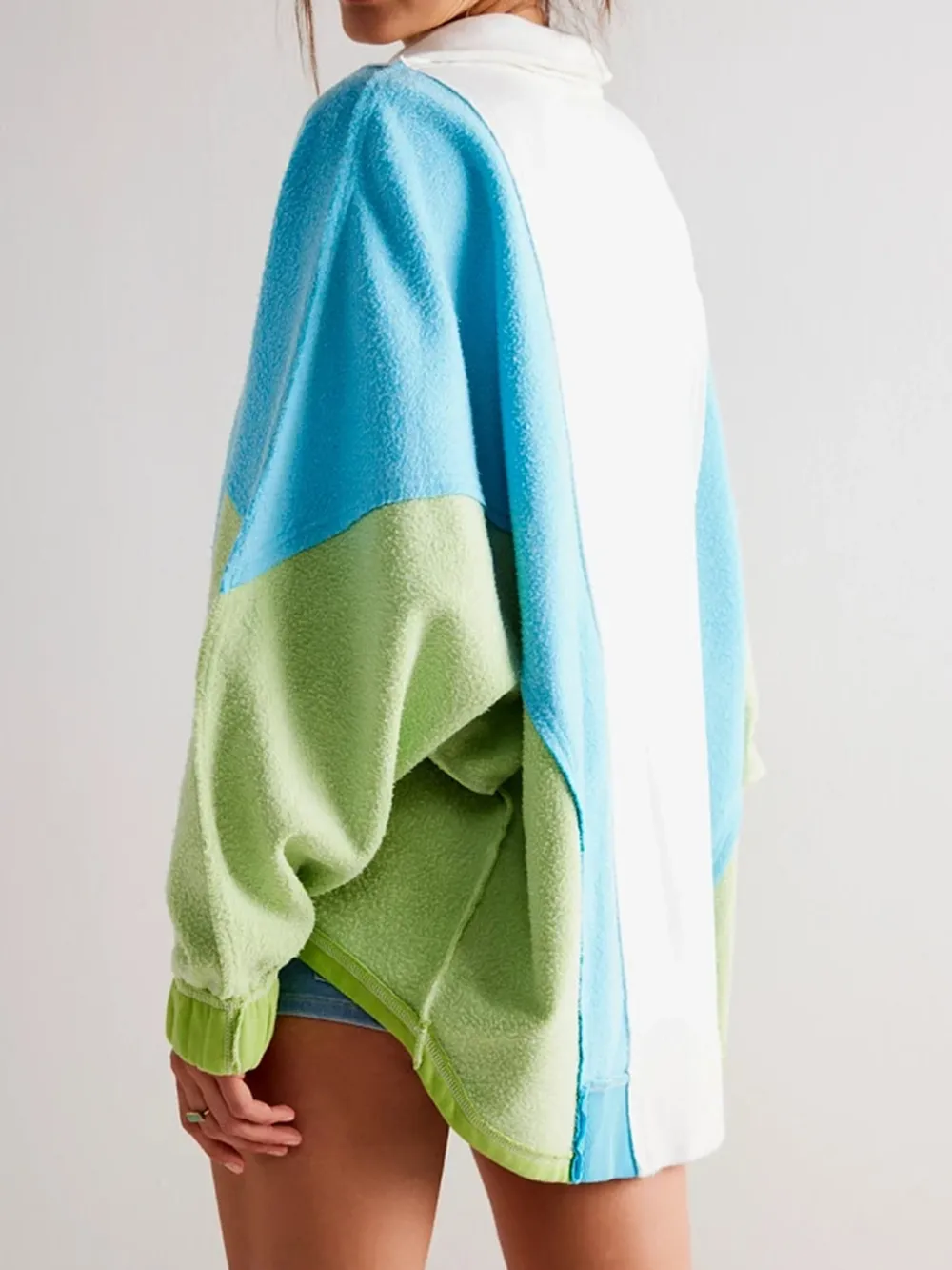 High-Low Exposed Seam Contrast Long Sleeve Sweatshirt, image 5