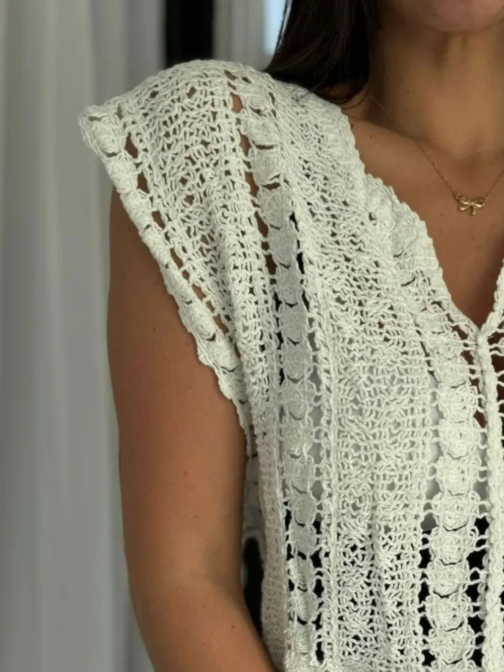 Crochet Knit V-Neck Sweater Vest, image 3