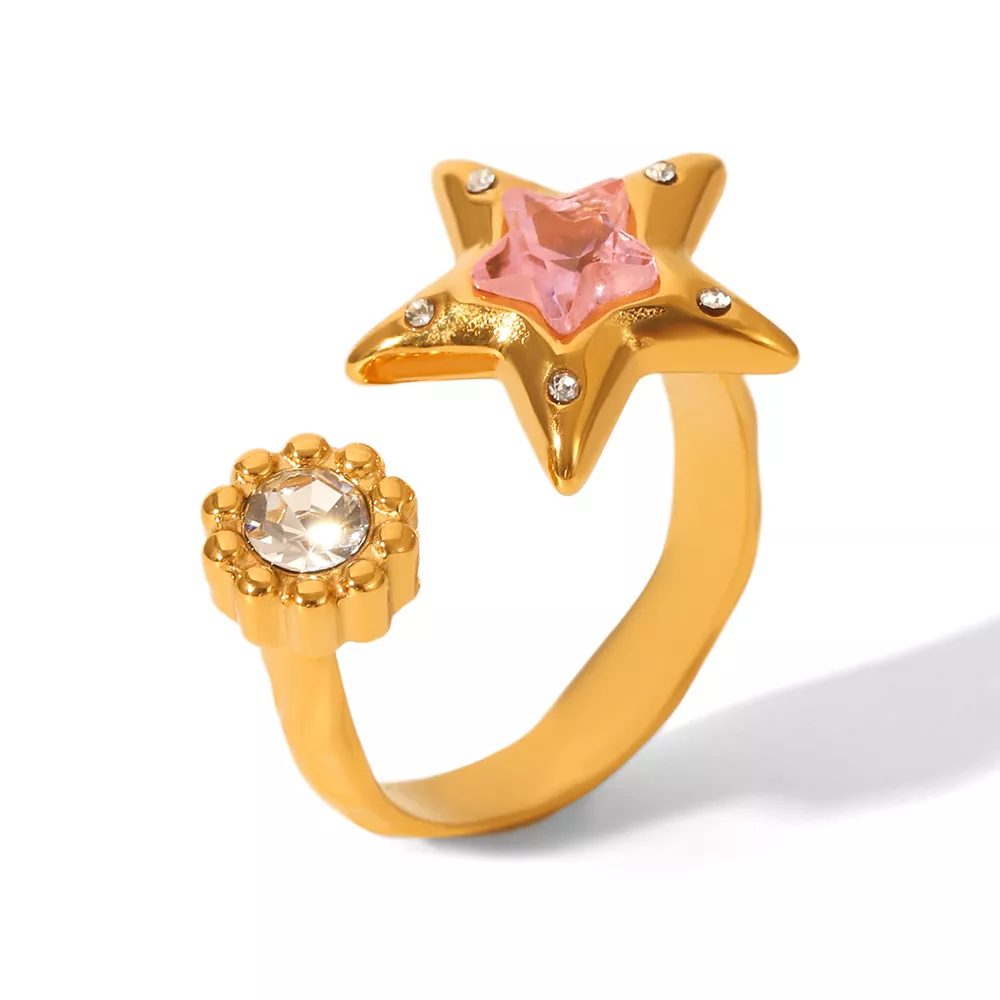 18K Gold-Plated Zircon Star Open Ring, image 5