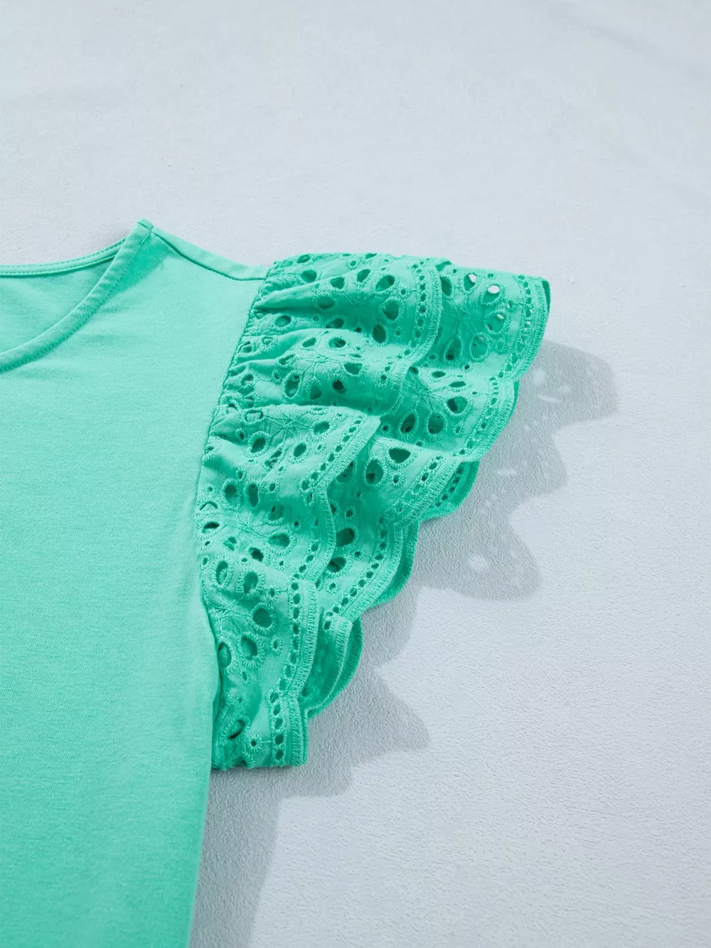 Eyelet Lace Ruffled Cap Sleeve Top, image 8
