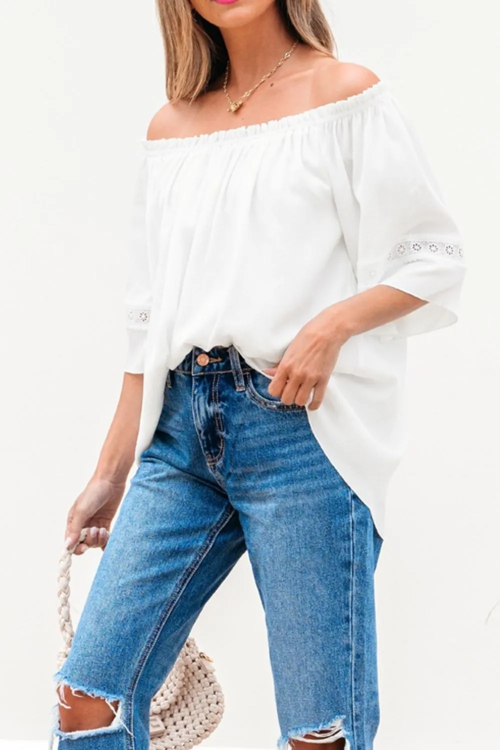Lace Detail Off-Shoulder Blouse, image 2