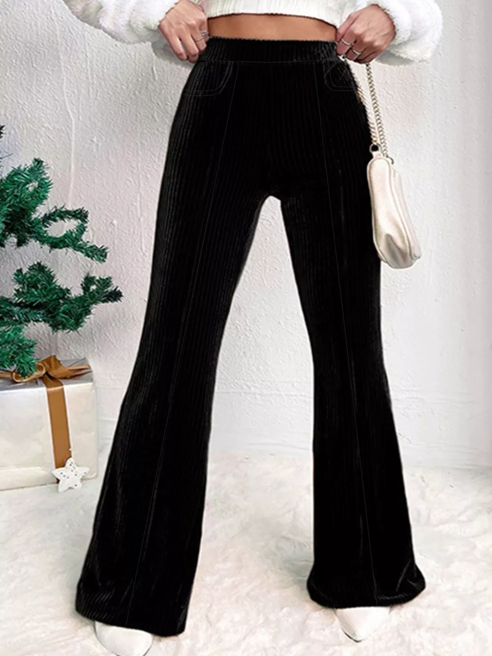 Full Size High-Waisted Velvet Flare Pants Plus Size, image 5