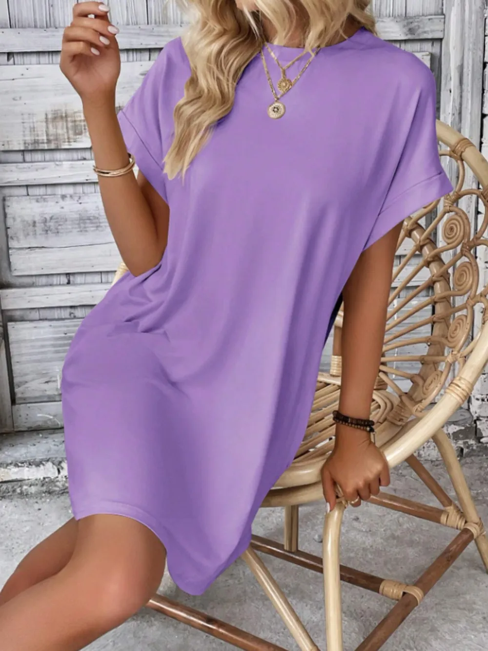 Round Neck Short Sleeve Mini Tee Dress with Pockets, image 6