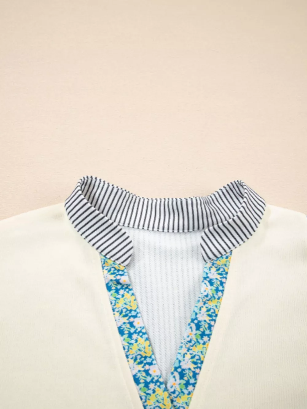 Floral Striped Drop Sleeve Collared Boxy Fit Sweatshirt, image 13