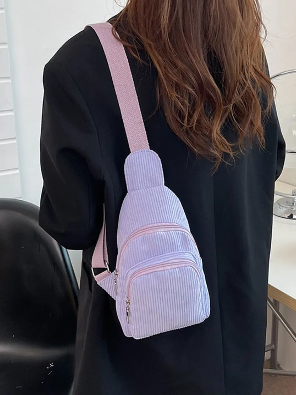 Corduroy Solid Color Crossbody Bag, image 4
