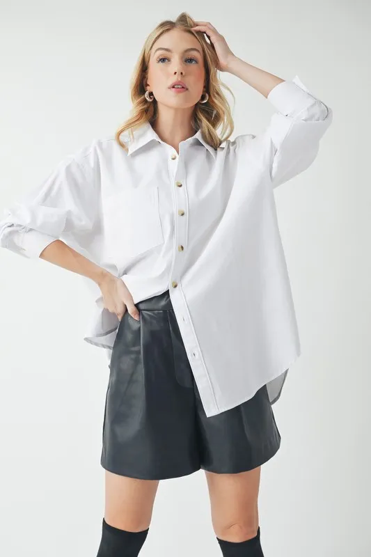 High-Low Collared Neck Drop Shoulder Shirt, image 4