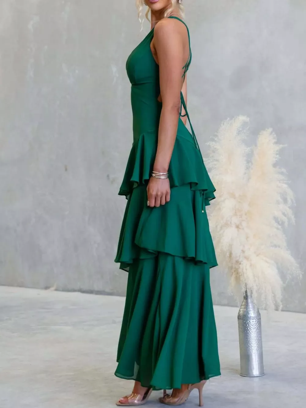 Sleeveless Ruffled Layered Backless Maxi Dress, image 3