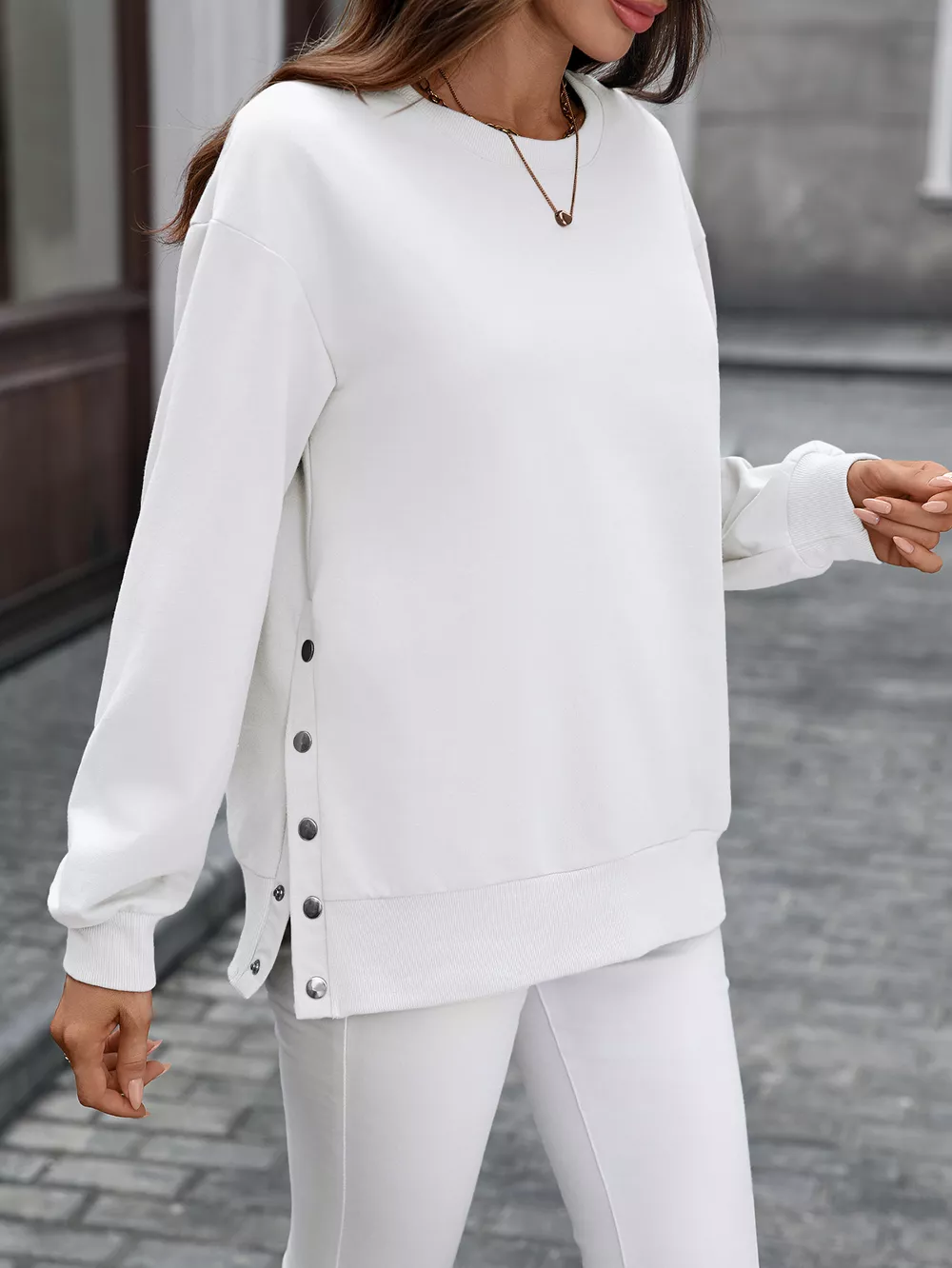 Side Snap Round Neck Sweatshirt, image 28