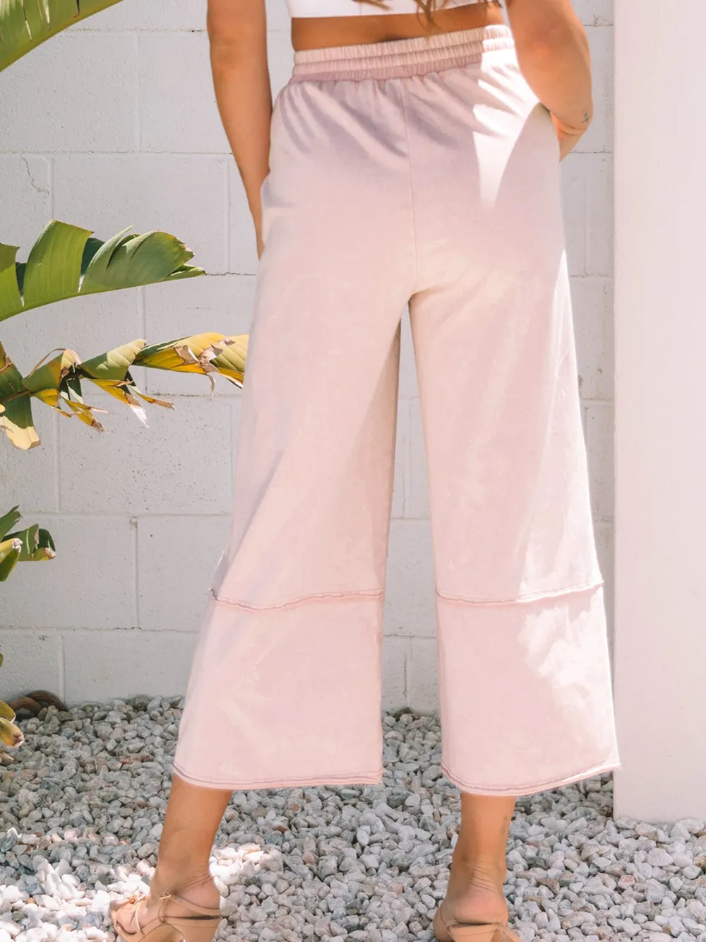 Floral Wide Leg Crop Pants with Drawstring Waistband, image 2
