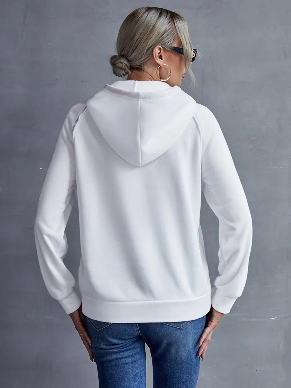 Contrast Stitching Drawstring Raglan Sleeve Hoodie, image 11