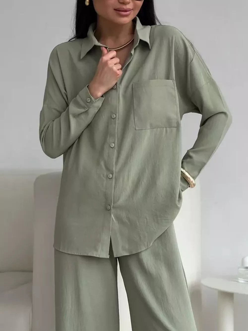 Button Up Long Sleeve Shirt and Pants Set, image 9