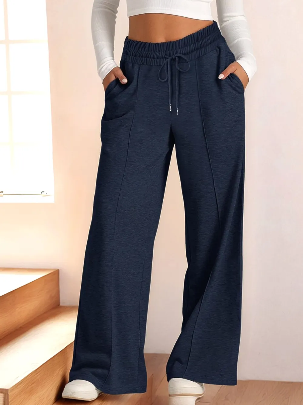 Full Size Drawstring Relaxed Fit Wide Leg Pants Plus Size, image 3