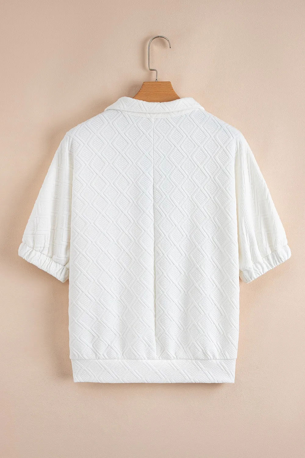 Contrast Striped Collar Patchwork Textured Half Sleeve Blouse, image 3