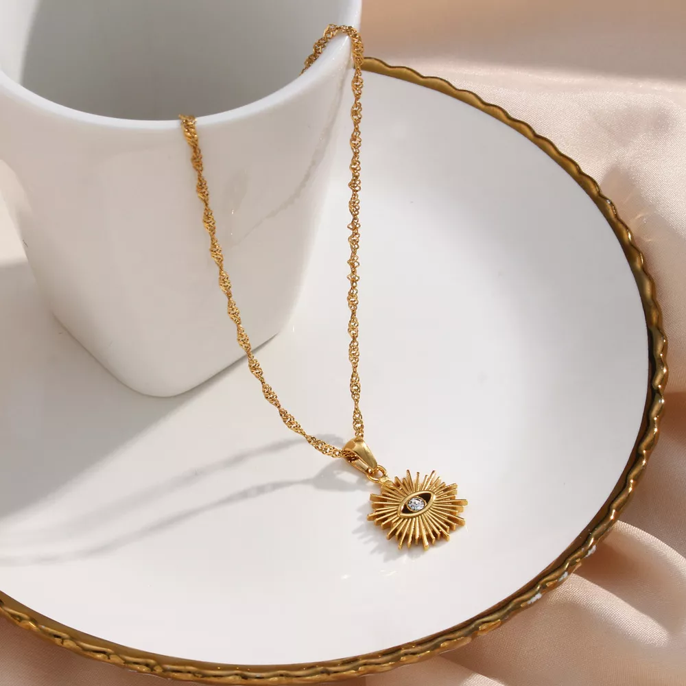 18K Gold-Plated Evil Eye Sunburst Pendant Necklace, image 4