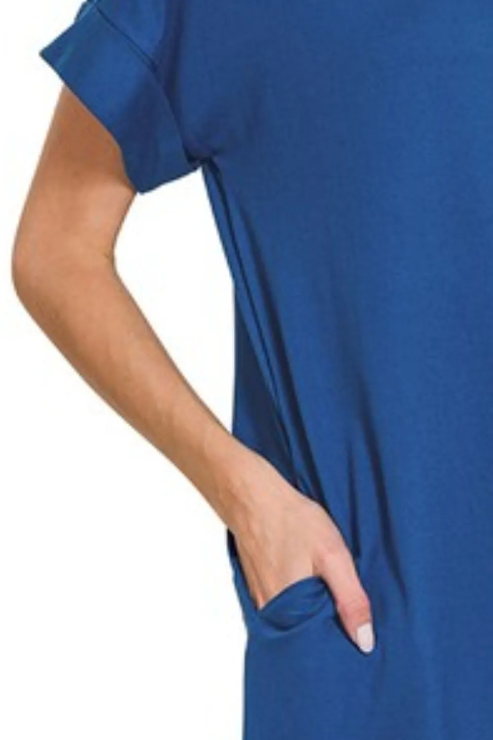 Rolled Short Sleeve Round Neck Dress, image 3