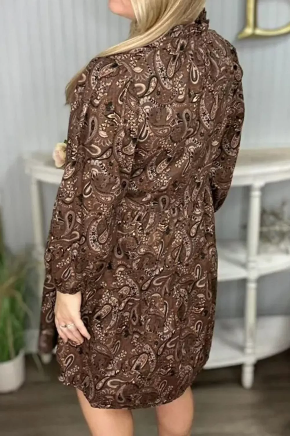 Paisley Print Notched Mini Dress, image 2