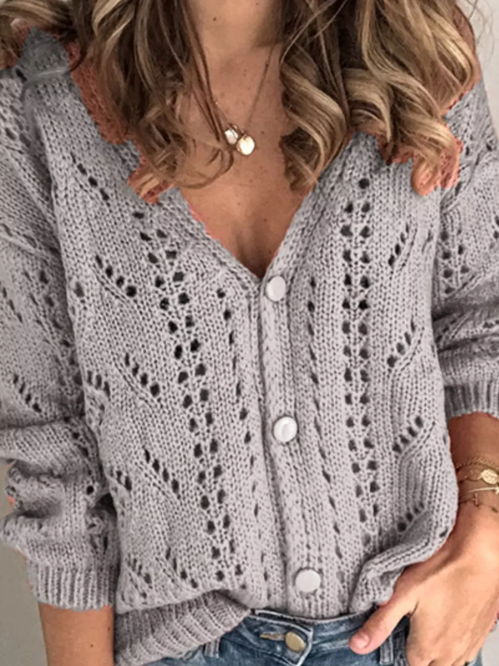 Openwork V-Neck Cardigan, image 13