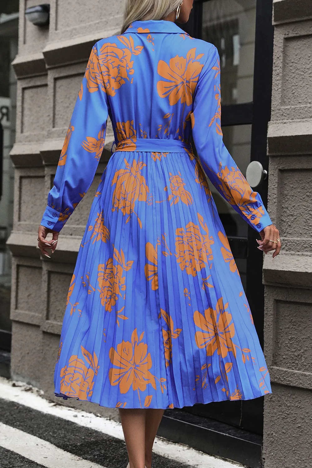 Floral Pleated Surplice Long Sleeve Midi Dress, image 2
