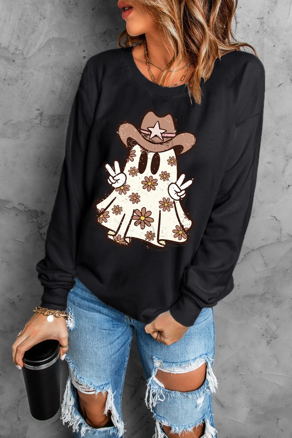 Ghost Round Neck Long Sleeve Sweatshirt, image 2