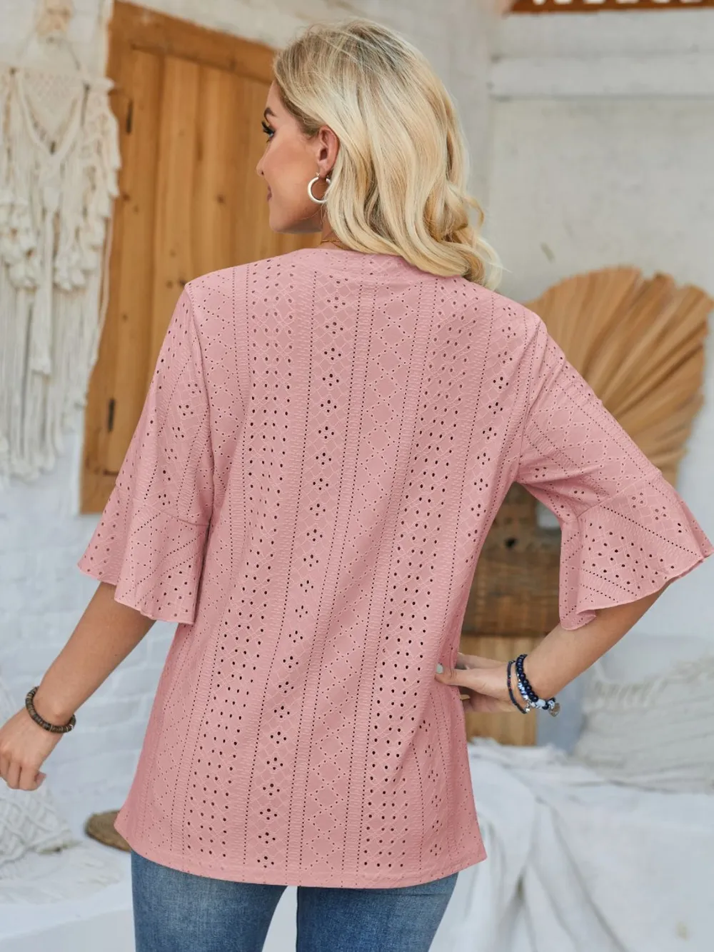 Eyelet Notched Half Sleeve T-Shirt, image 18