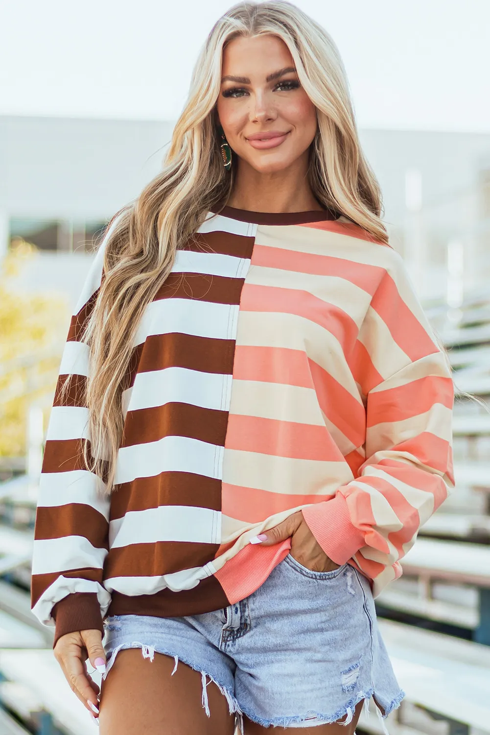 Striped Round Neck Long Sleeve Sweatshirt, image 4