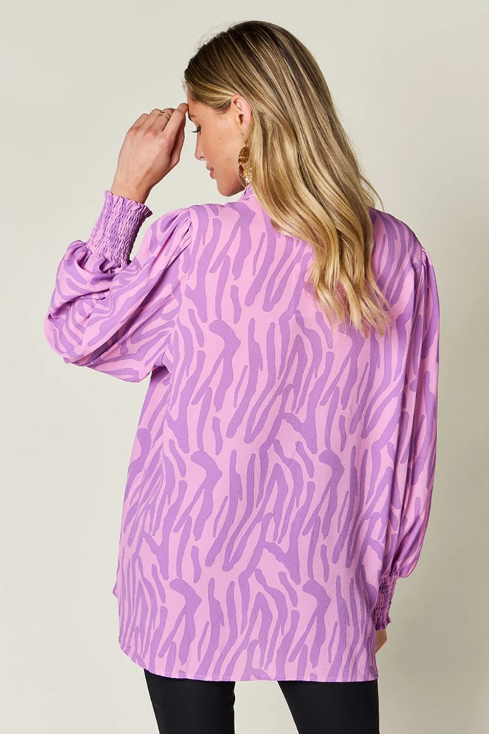Full Size Printed Smocked Long Sleeve Blouse Plus Size, image 3