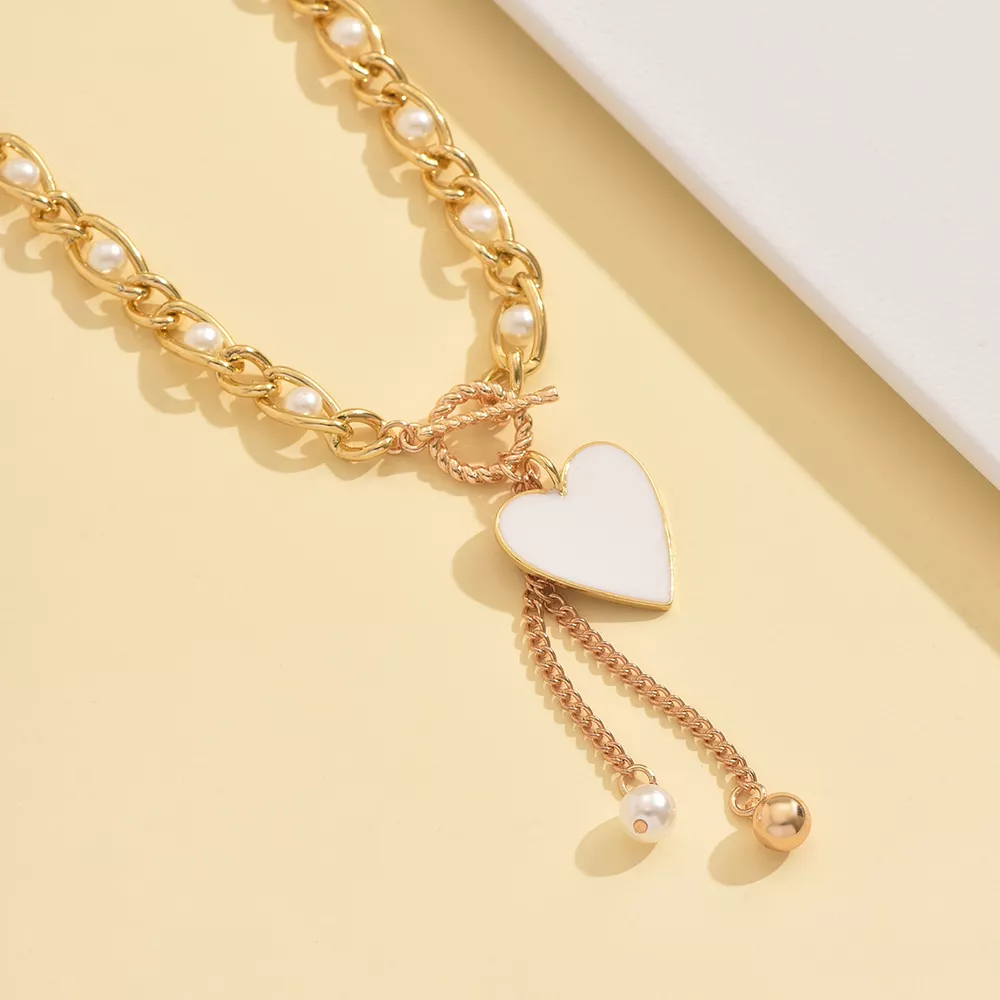 18K Gold-Plated Pearl Heart Necklace, image 2