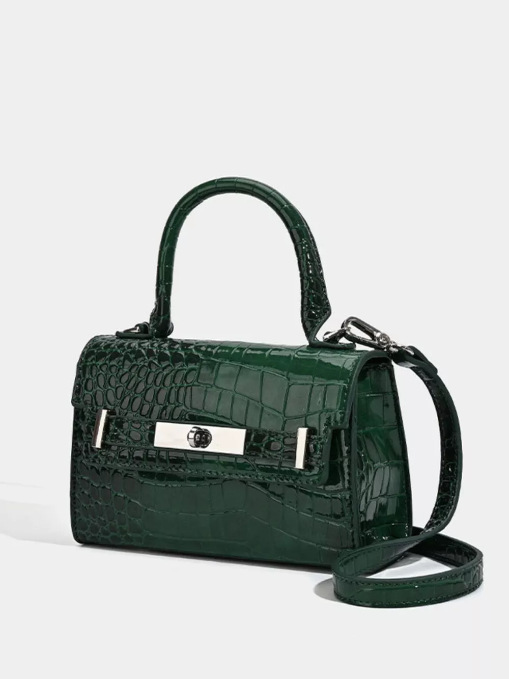 Croc-Embossed Top Handle Handbag, image 4