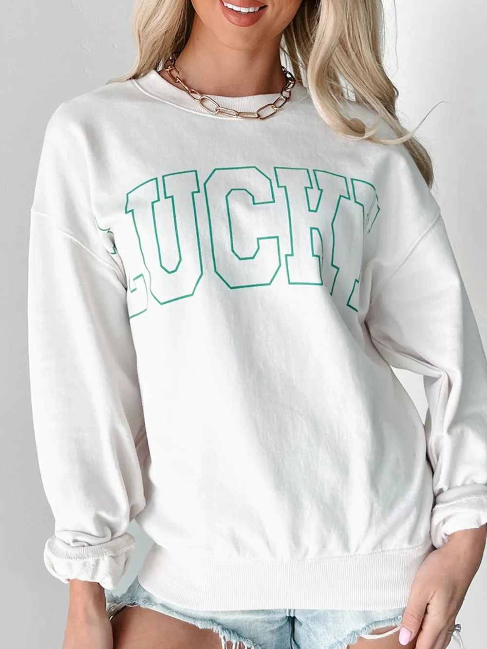 LUCKY Graphic Round Neck Long Sleeve Sweatshirt, image 2