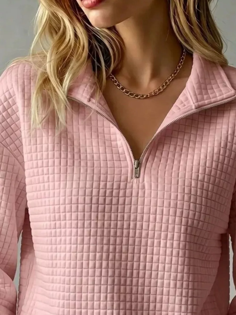 Waffle Knit Quarter-Zip Sweatshirt, image 3