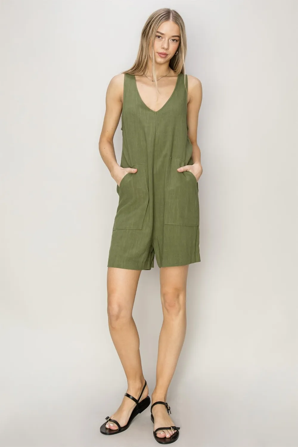 V-Neck Sleeveless Romper with Pockets, image 4
