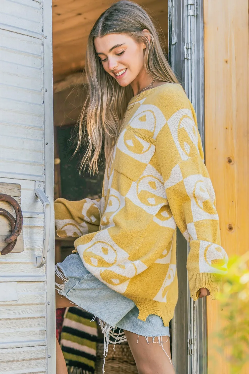 Checkerboard Sweater with Yin Yang Pattern, image 3