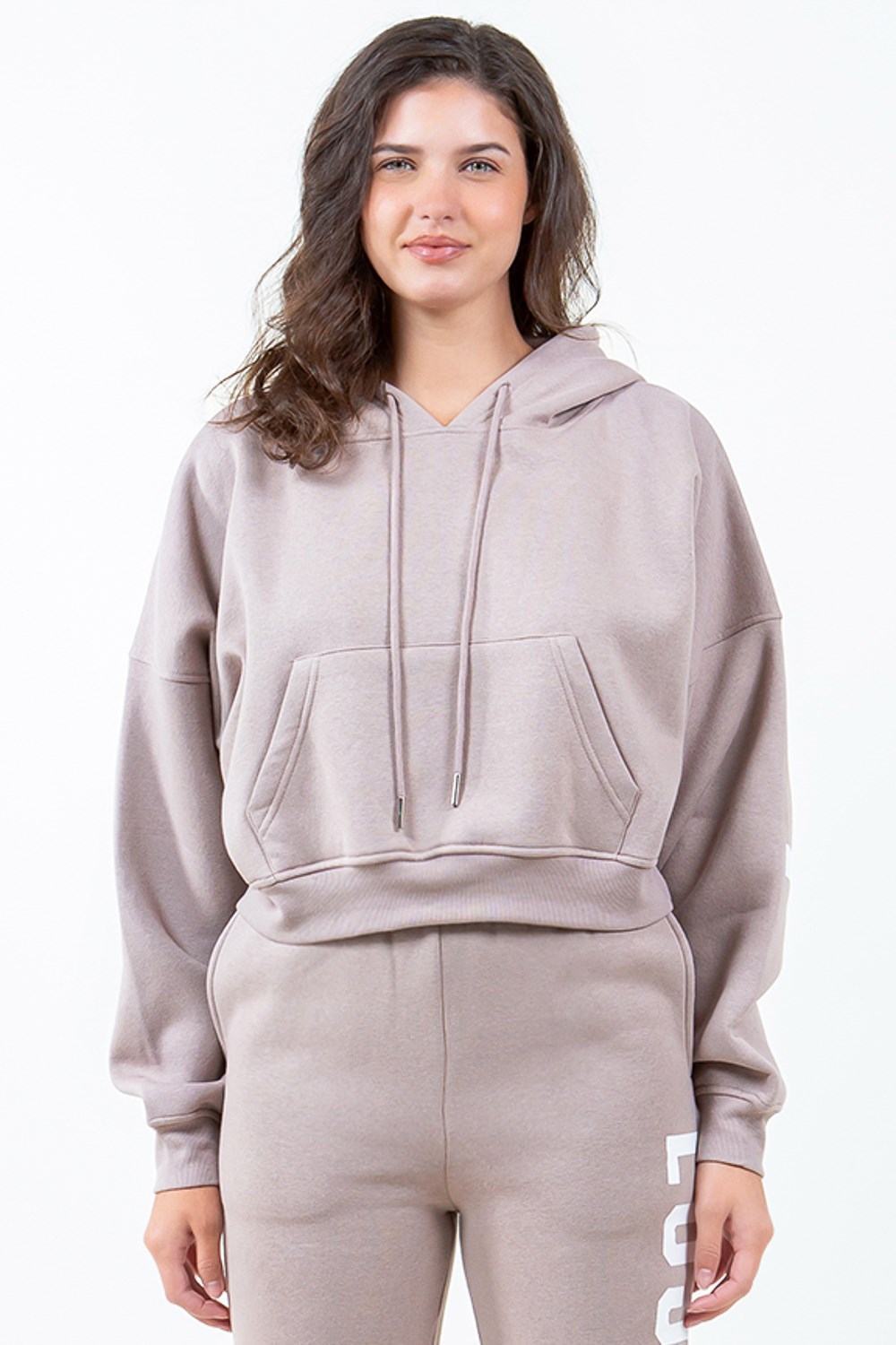 Letter Graphic Long Sleeve Drawstring Cropped Hoodie, image 2