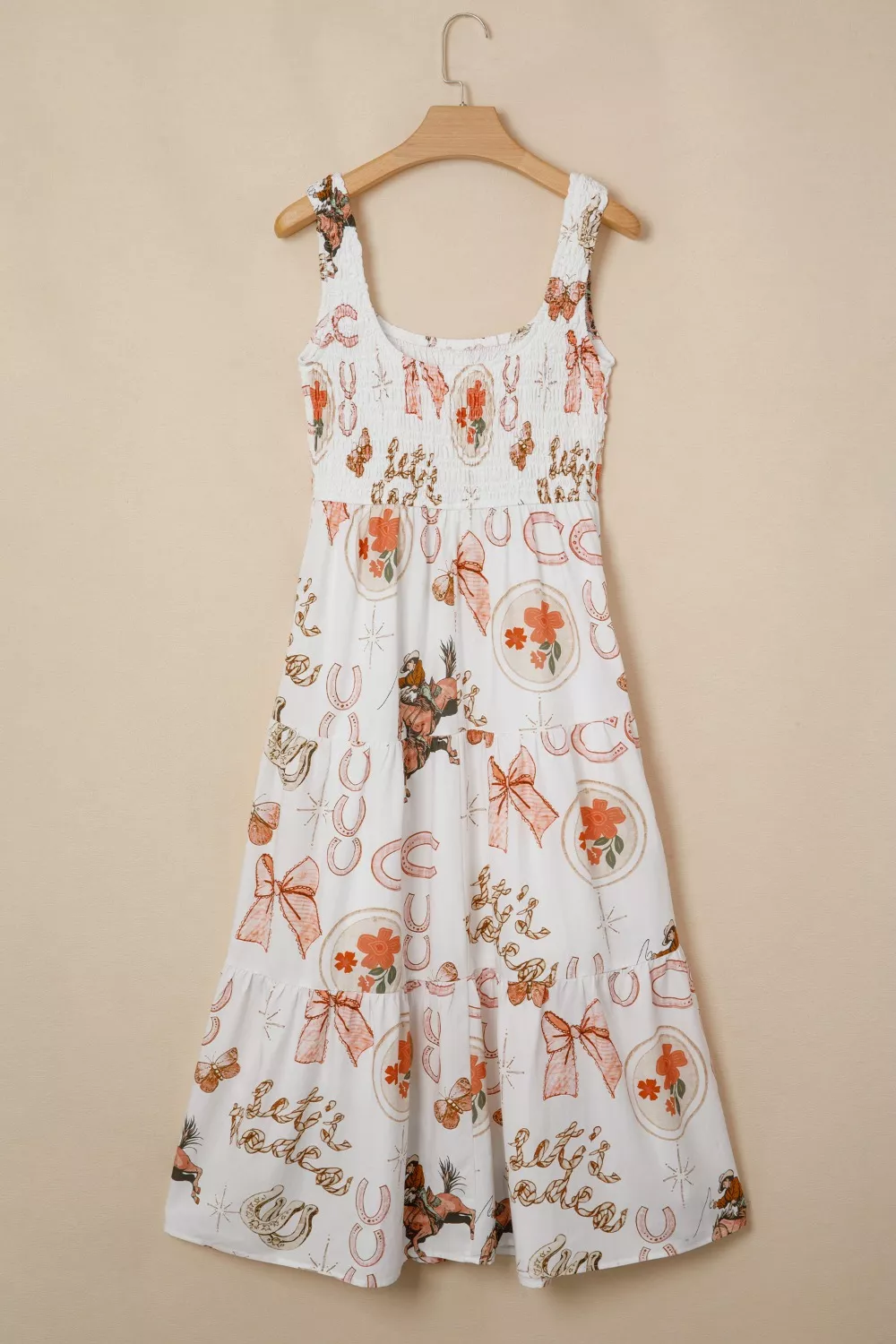 Western Horseshoe Print U-Neck Sleeveless Midi Dress, image 4