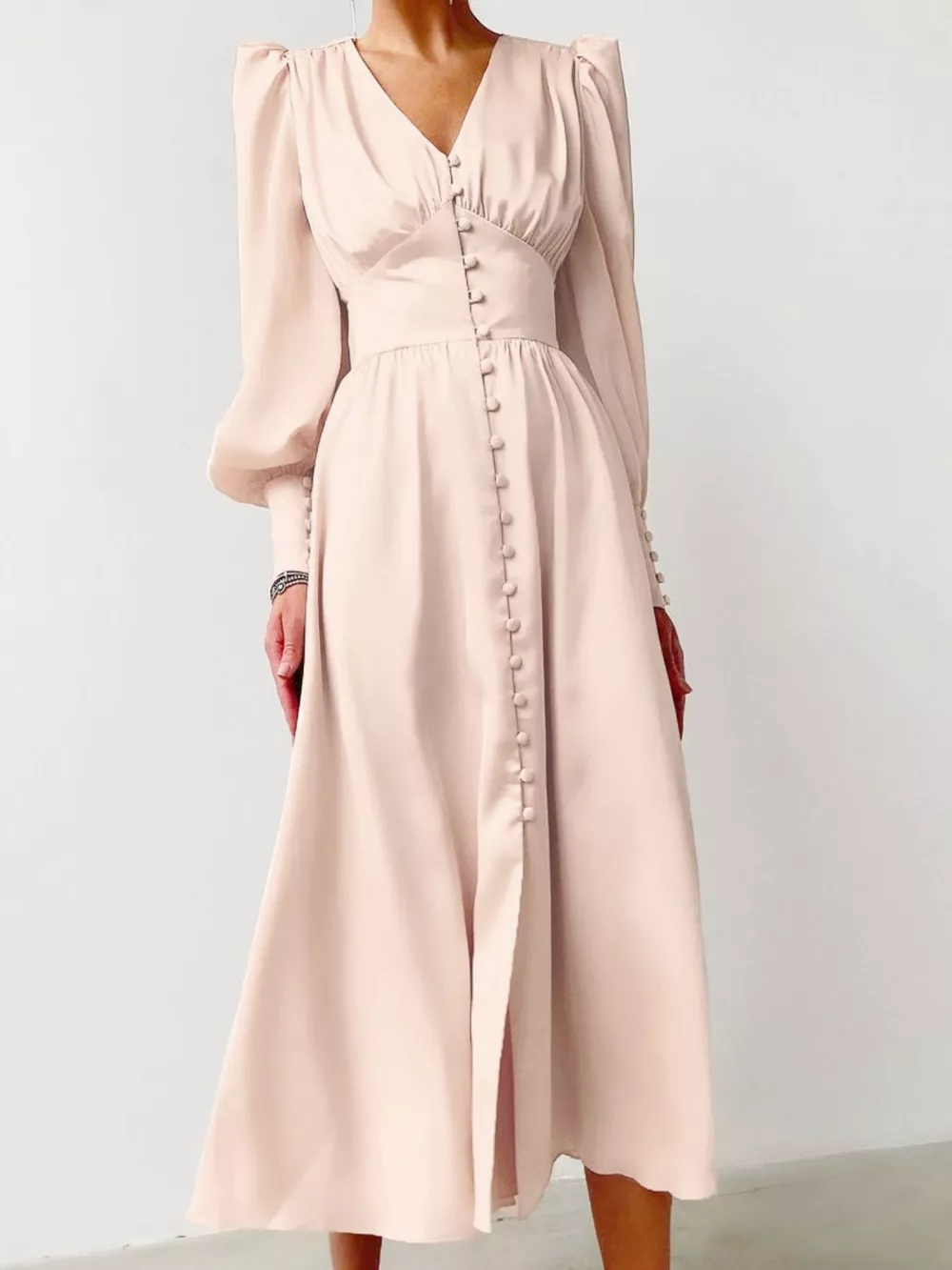 V-Neck Lantern Sleeve Midi Dress, image 10