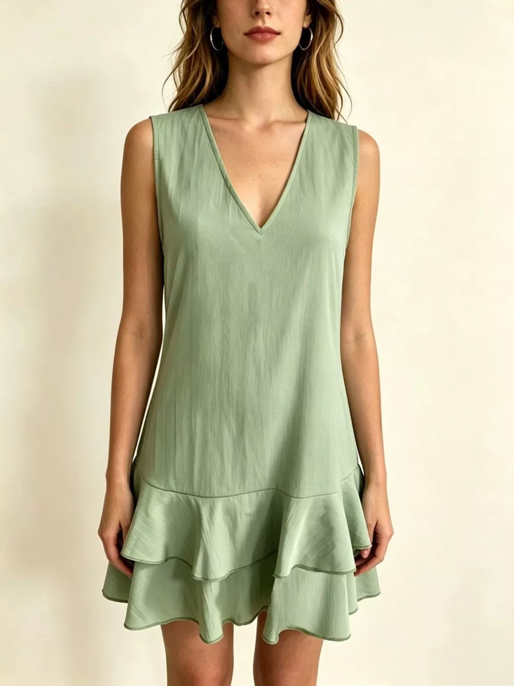 Full Size Sleeveless V-Neck Tiered Ruffle Mini Dress Plus Size, image 9